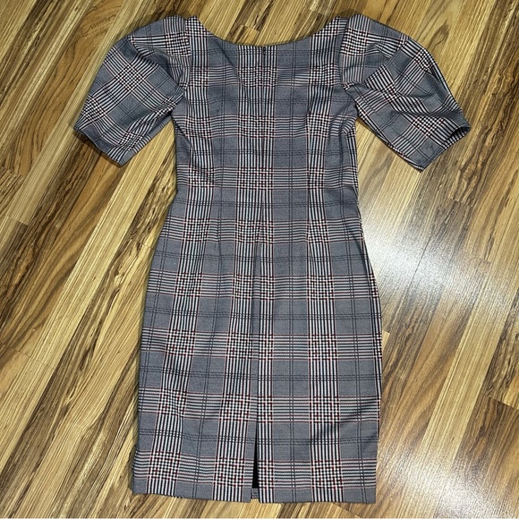 Alton Gray Short Sleeve Peasant Gray And Pink Plaid Dress Back Zipper Size 8 - Picture 7 of 7
